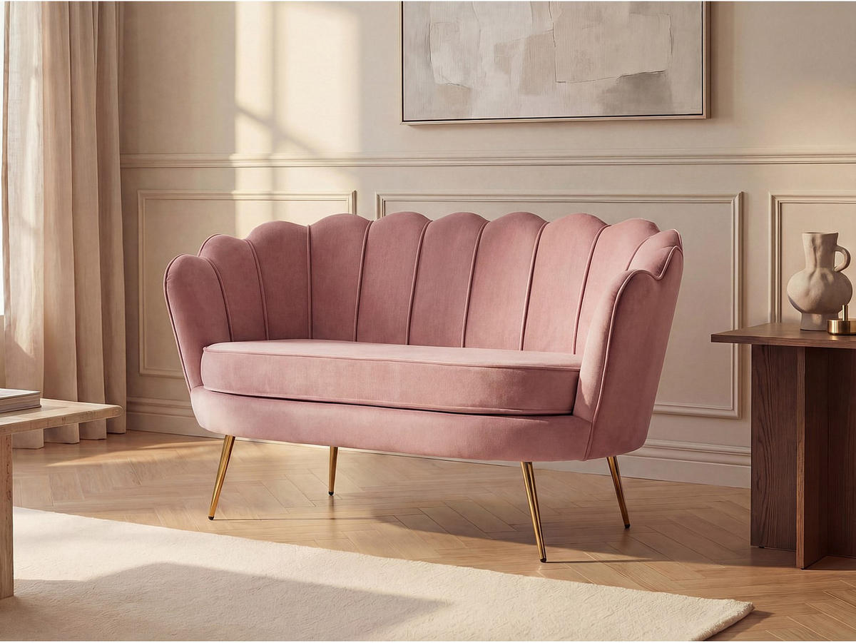 MUSCHELSOFA 2-Sitzer - Samt - Rosa - DANDELION - Pink, Textil (124/78/73cm) - Vente-Unique