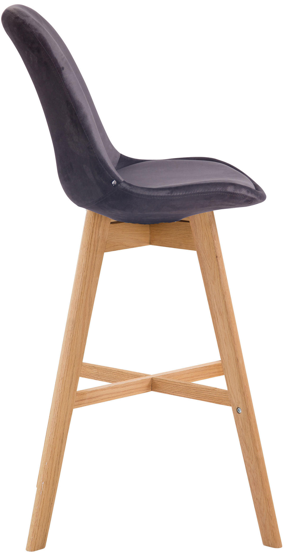 BARHOCKER Samt dunkelgrau - Eukalyptusholzfarben/Dunkelgrau, Holz/Textil (48/112/56cm) - CLP