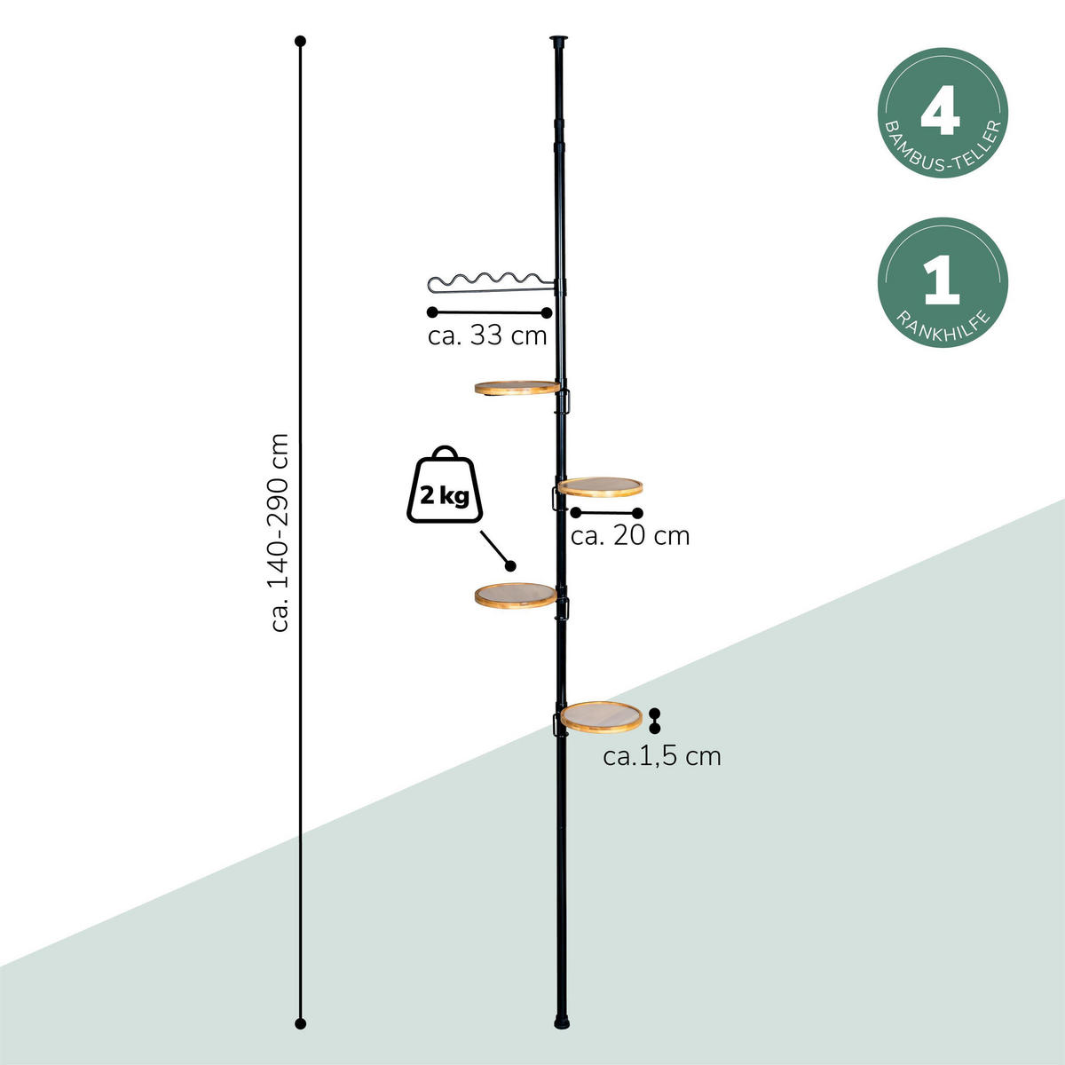 TELESKOP-BLUMENSÄULE mit 4 Bambusablagen, weiß - Weiß, Metall (53/290/20cm) - bremermann