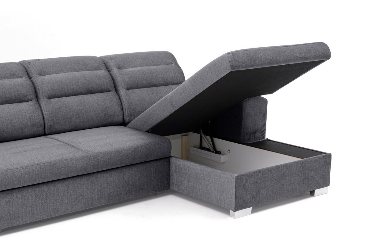 ECKSOFA U-Form CLOUD U Links mit Schlaffunktion 120x252 Velours Dunkelgrau - Dunkelgrau/Silberfarben, Holz/Kunststoff (320/103/202cm) - Muffo