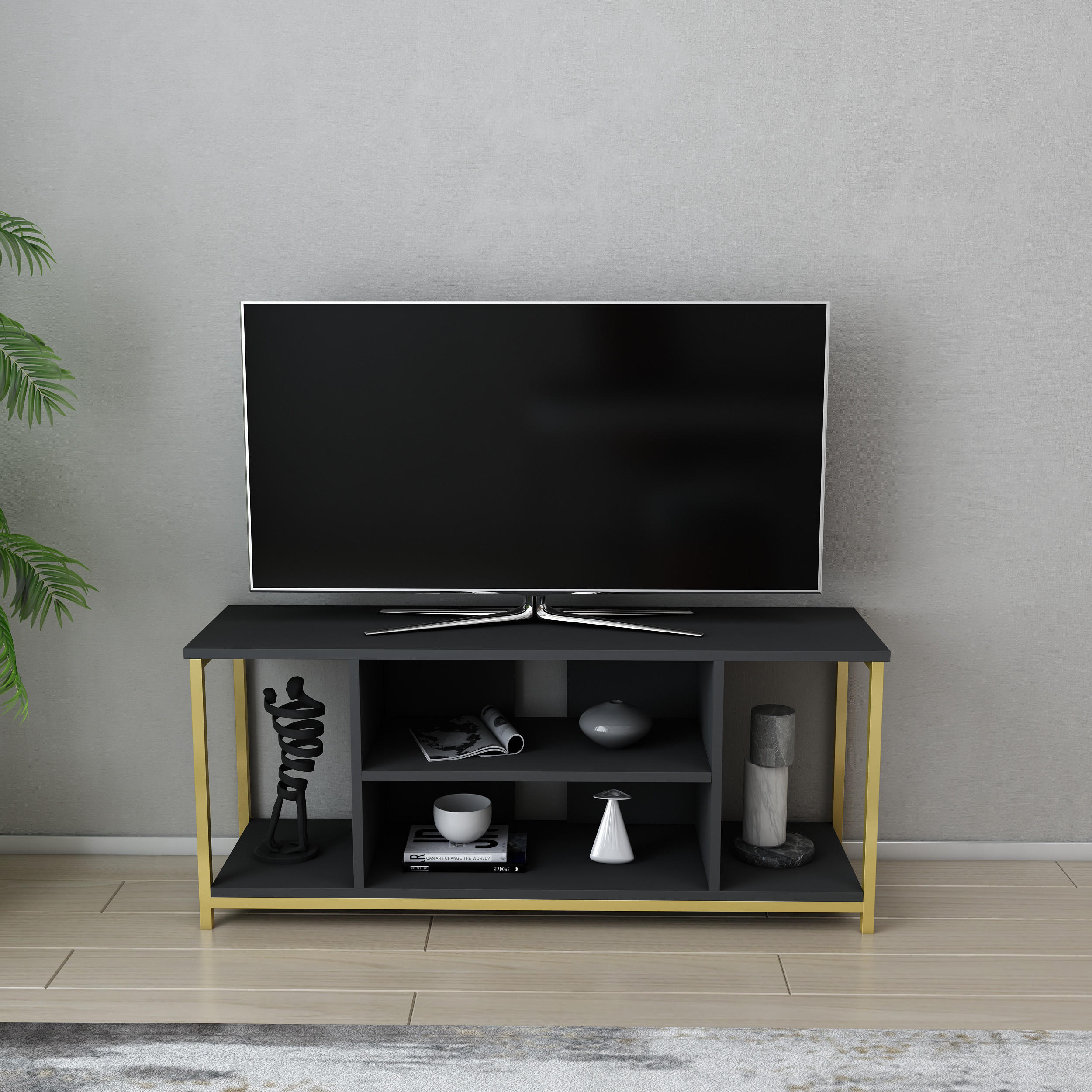 TV-ELEMENT Rinaldo Gold Anthrazit - Goldfarben/Grau, Holzwerkstoff (120/51/35cm) - Decorotika