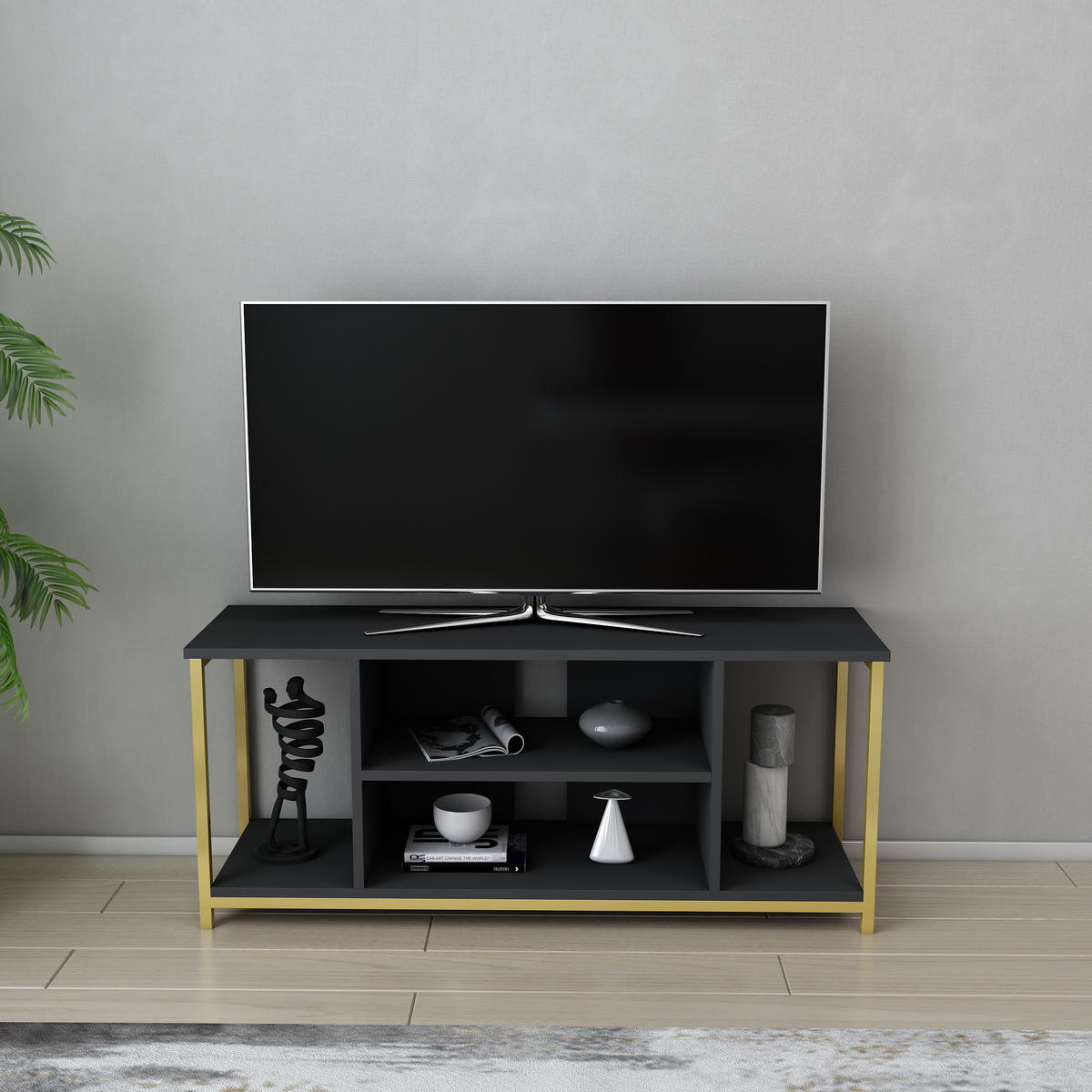 TV-ELEMENT Rinaldo Gold Anthrazit - Goldfarben/Grau, Holzwerkstoff (120/51/35cm) - Decorotika