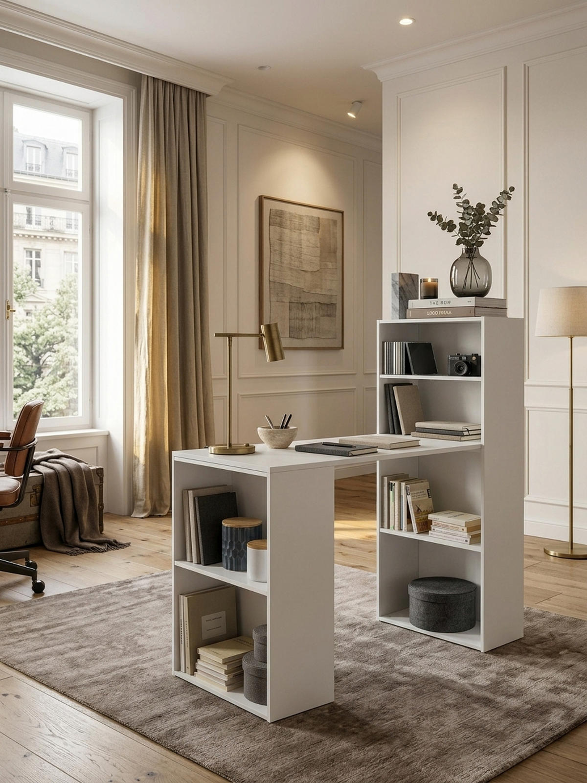 SCHREIBTISCH mit Regal variabel BRENTA, Weiß, 120x53x120 cm - Weiß, Holz (53/120/120cm) - KADIMA DESIGN