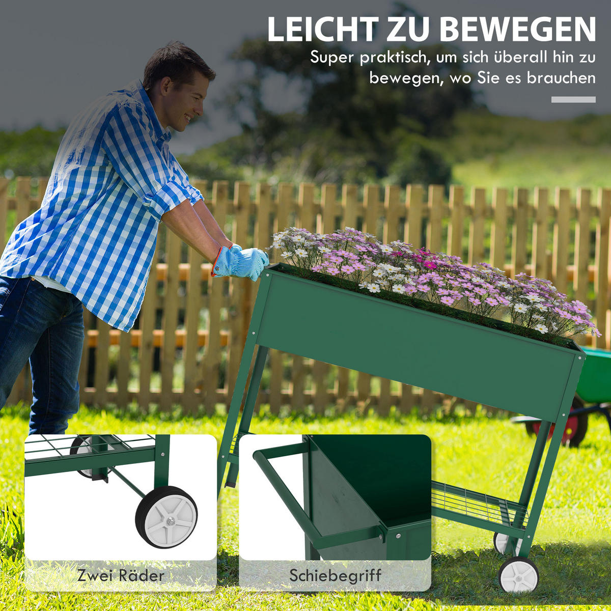 HOCHBEET, Grün, Metall, Kunststoff - Grün, Metall (44/80/109cm) - Outsunny