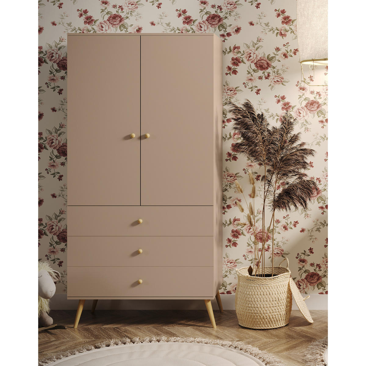 KLEIDERSCHRANK NATURA, 100 cm, Beige Macchiato, mit 3 Schubladen - Beige, Holz (100/202/52cm) - Excellent Home