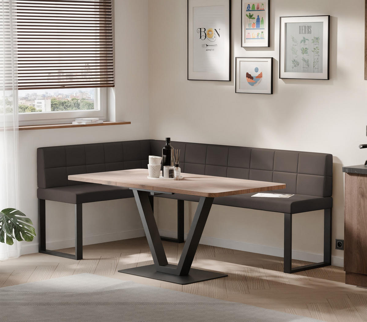 ECKBANK links SANA U Kunstleder gesteppt, 128/168 cm Braun - Braun, Kunststoff/Textil (128/168cm) - Idohome
