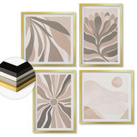 WANDBILDER 4er Set - 50x50 cm & 40x60 cm Goldrahmen - Abstrakte Pflanzenmuster - Goldfarben, Kunststoff (50/50cm) - ArtPrintCave