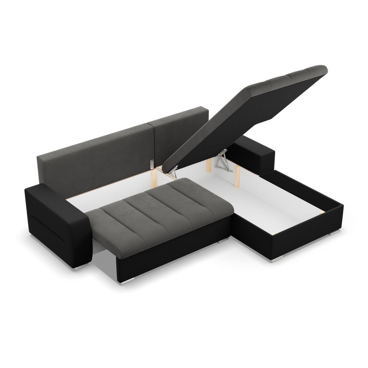 ECKSOFA MIT SCHLAFFUNKTION AURORA RECHTS, Dunkelgrau + Schwarz - Dunkelgrau/Schwarz, Textil (243/200cm)