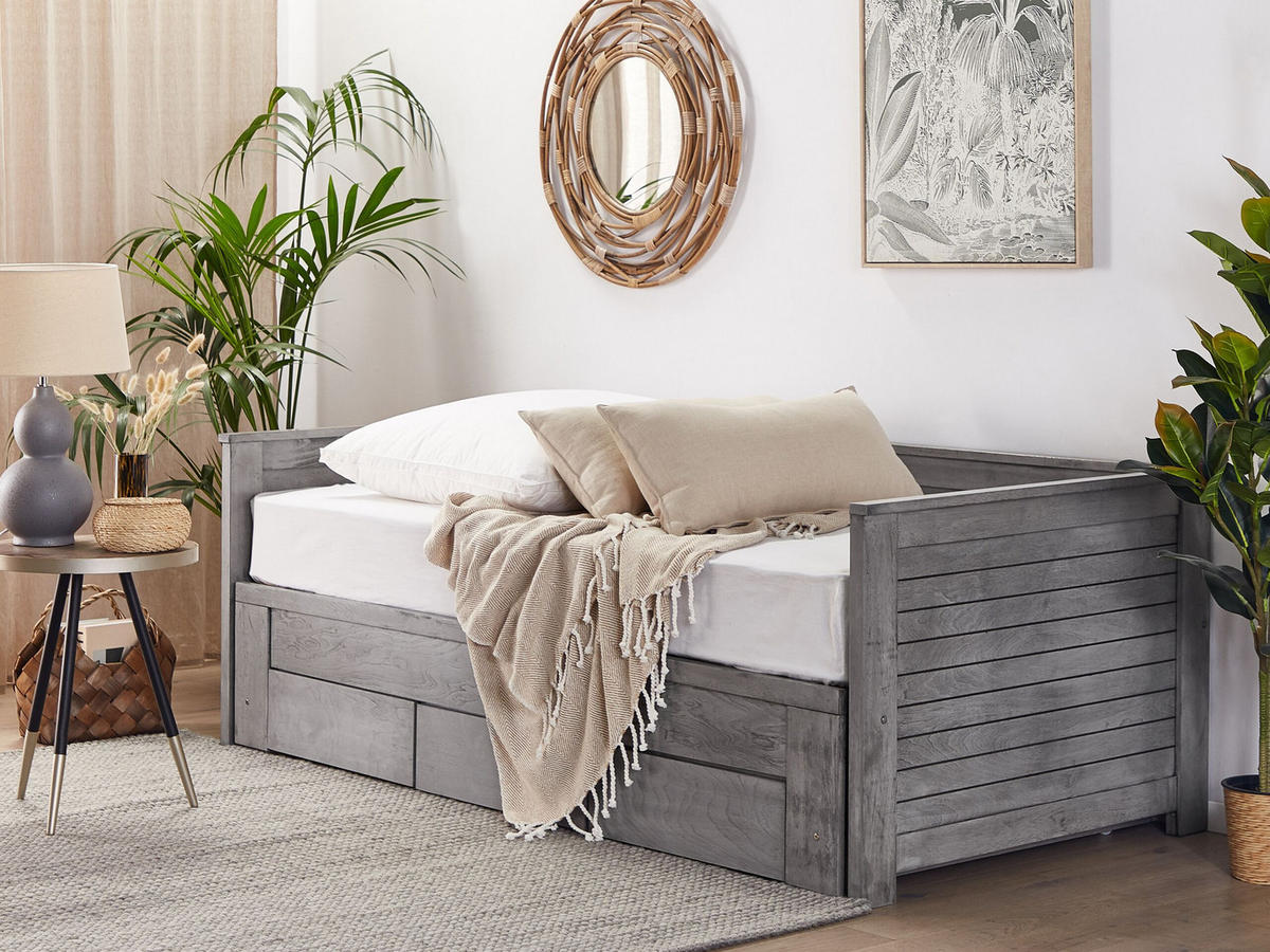 TAGESBETT 90/200cm Grau Cahors - Grau, Holz (90/200cm) - Beliani
