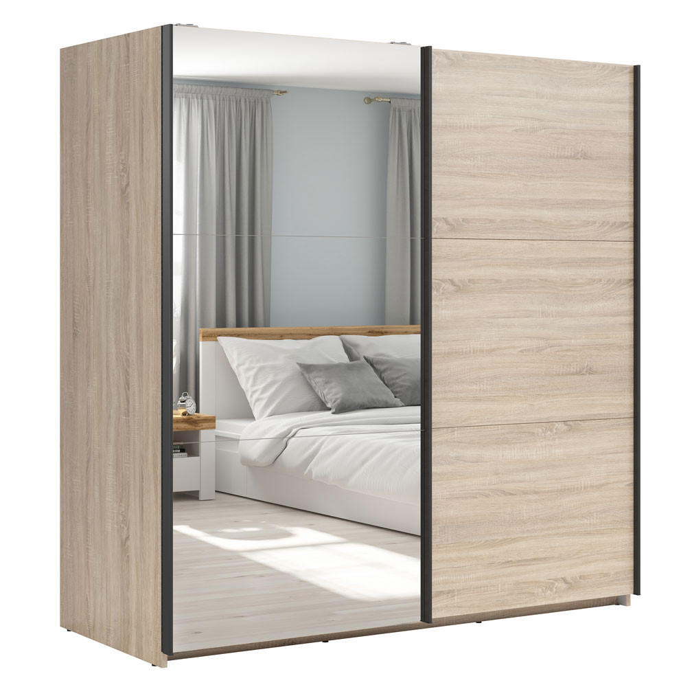 SCHWEBETÜRENSCHRANK Tetrix Eiche Sonoma 183 / 60 / 195,5cm - Grau/Sonoma Eiche, Holzwerkstoff (183/196/60cm) - Feldmann-Wohnen
