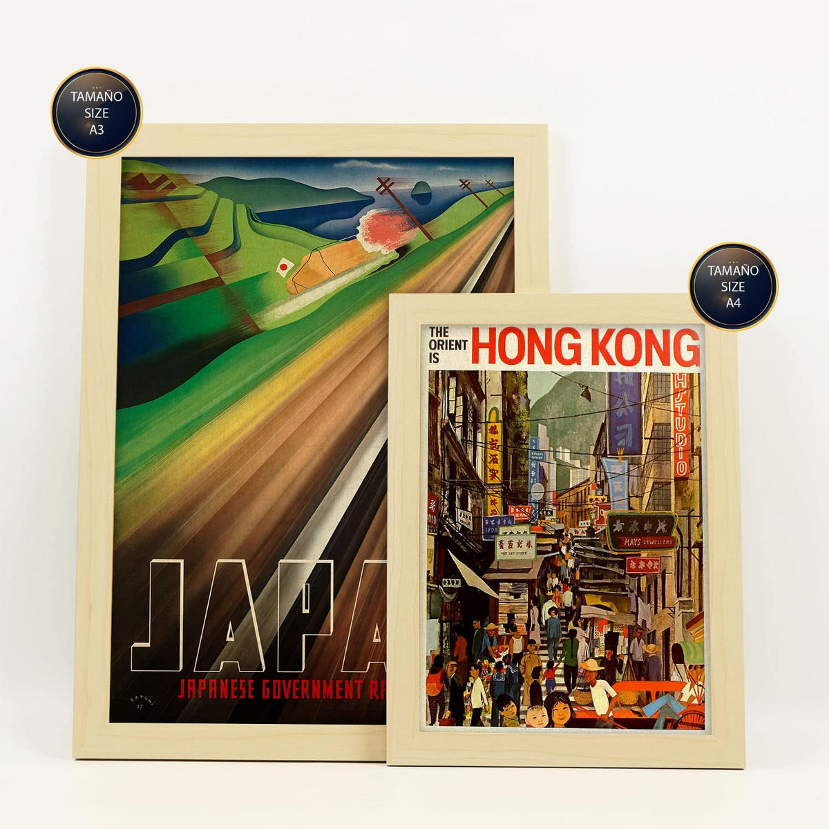POSTER Set Mit 6 Landschaften von Japan Asien Größe A3 & A4 Rahmen aus hellem Holz - Beige, Papier (29.7/1cm) - Nacnic