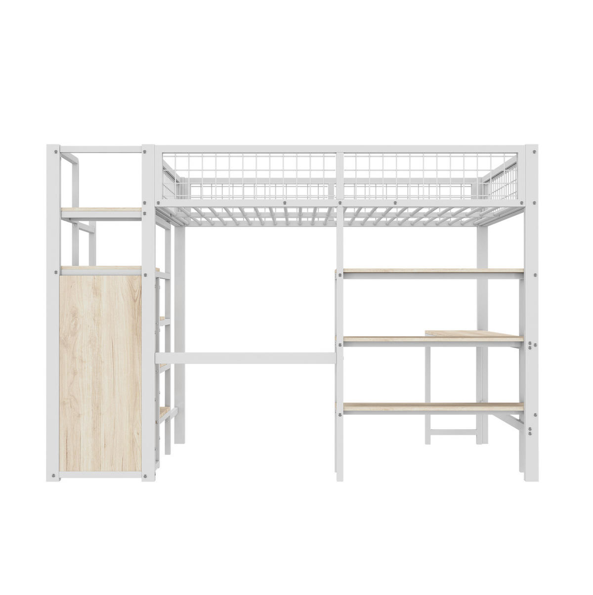 HOCHBETT 140/200 cm in Weiß mit Schreibtisch, Regalen und Kleiderschrank - Weiß, Metall (140/200cm) - Flora Grace