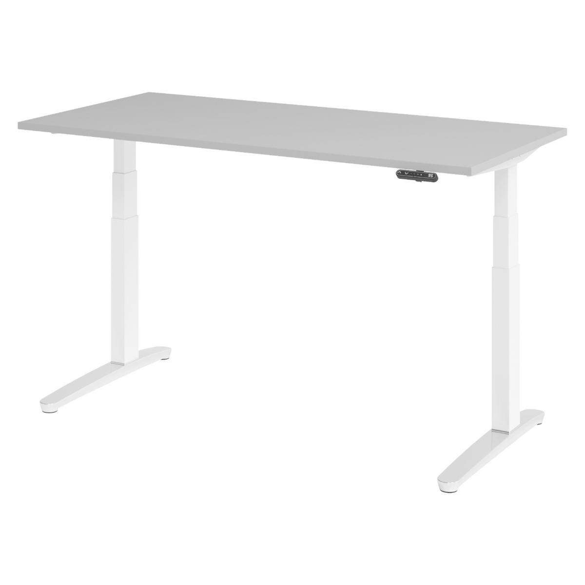 SCHREIBTISCH elektrisch XBHM 80/160/74 cm in Grau/Weiß/Alu poliert - Weiß/Grau, Holzwerkstoff (80/160/74cm) - bümö