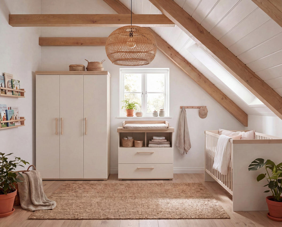 KINDERKLEIDERSCHRANK Jimmy Cashmere - Kaschmir/Eichefarben, Holz/Holzwerkstoff (138/195/53cm) - Roba