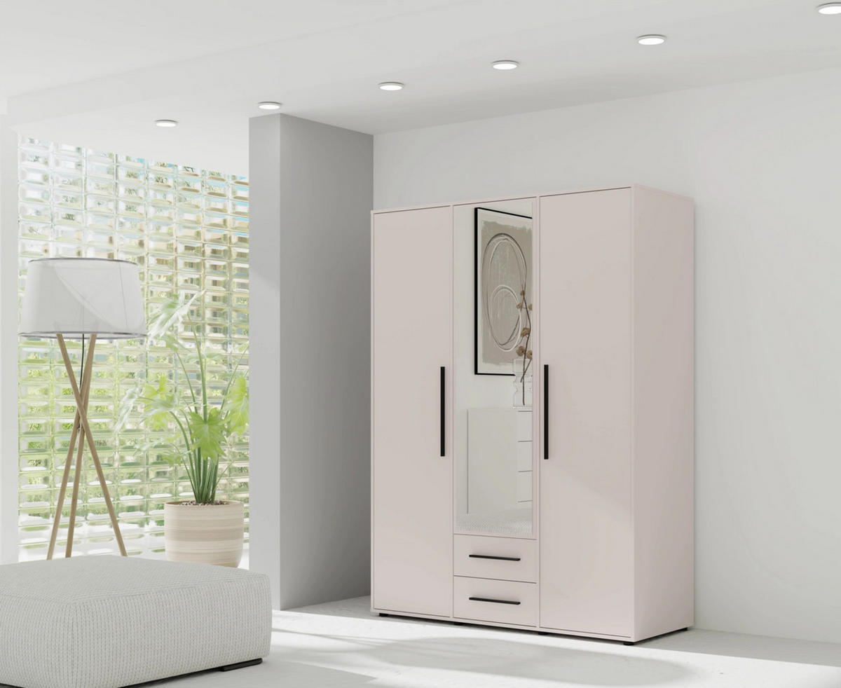 KLEIDERSCHRANK Modena 150cm mit Spiegel Kaschmir - Kaschmir/Schwarz, Holzwerkstoff/Kunststoff (150/206/59cm) - Ravio