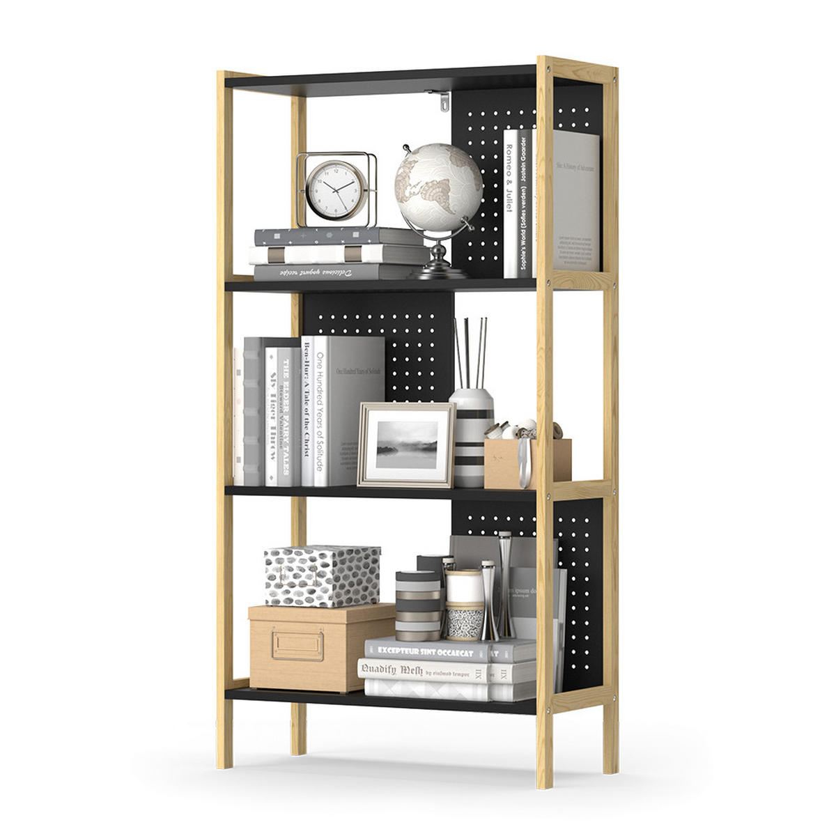 STANDREGAL Elvia Schwarz 63 x 120 cm - Schwarz/Kieferfarben, Holzwerkstoff (63/120/28cm) - Vicco