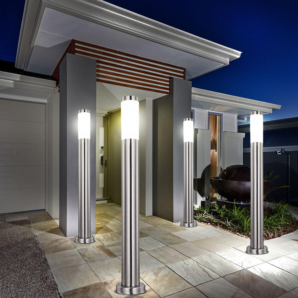 LED WEGELEUCHTE Edelstahl Silber opal 4er Set - Silberfarben, Metall (11/80/80cm) - Globo Lighting