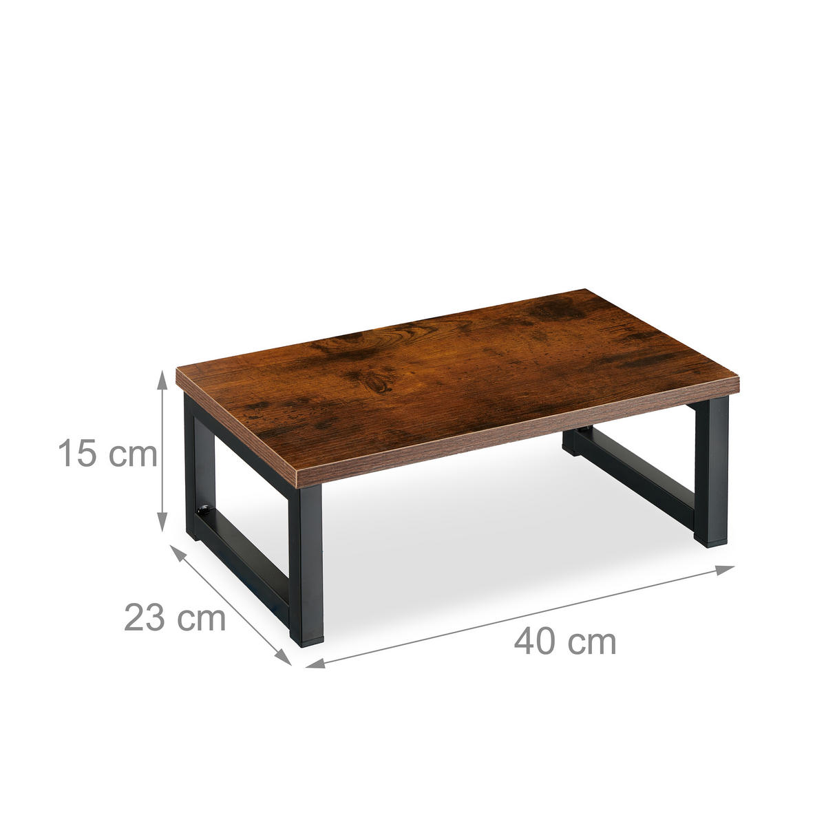 MONITORSTÄNDER Braun Schwarz Stahl MDF Industrial 15x40x23 cm - Multicolor, Holzwerkstoff/Metall (23/40/15cm) - Relaxdays