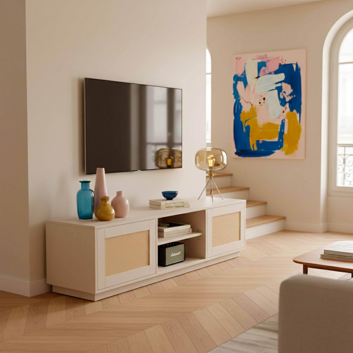 TV-MÖBEL, Beige - Beige, Holz (160/43/40cm) - Oviala