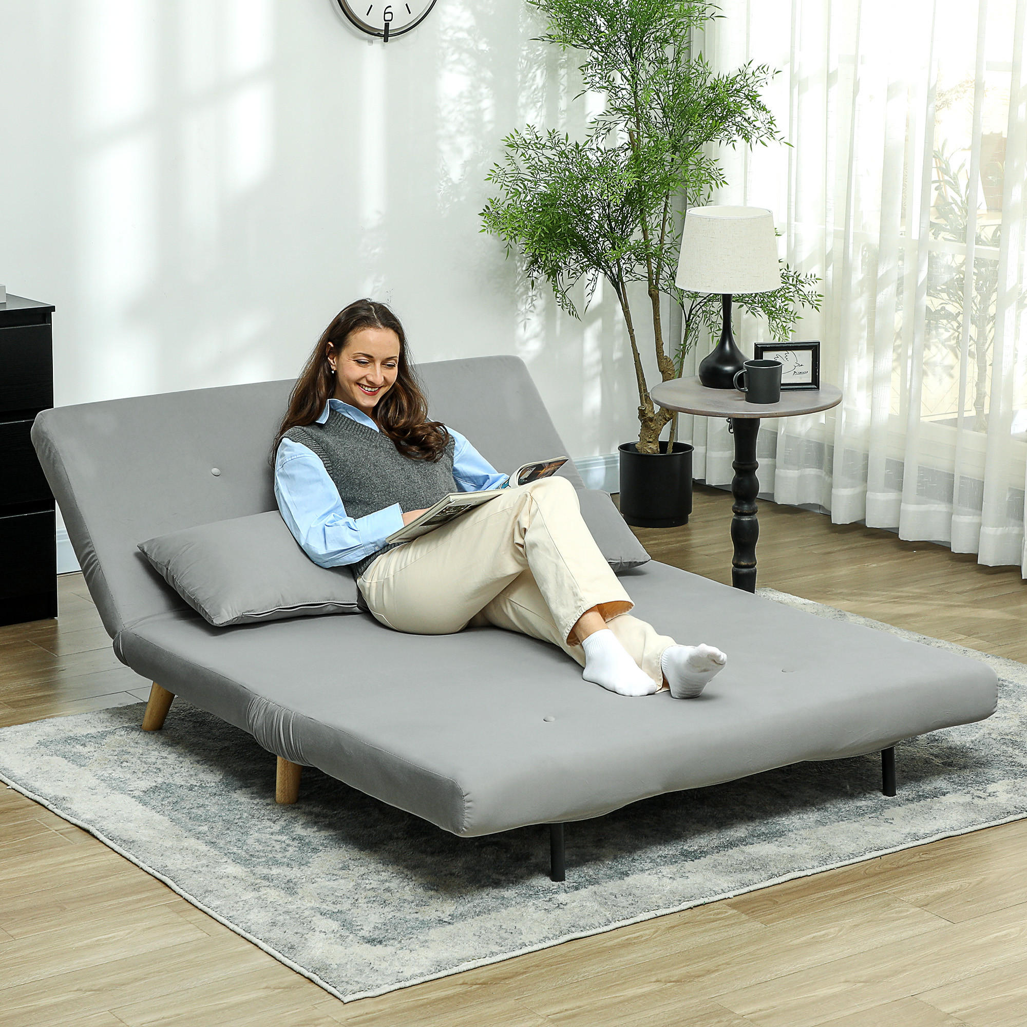 SCHLAFSESSEL mit Samtoptik, bis 250 kg Belastbar, Grau - Hellgrau, Metall (130/79/78cm) - HOMCOM