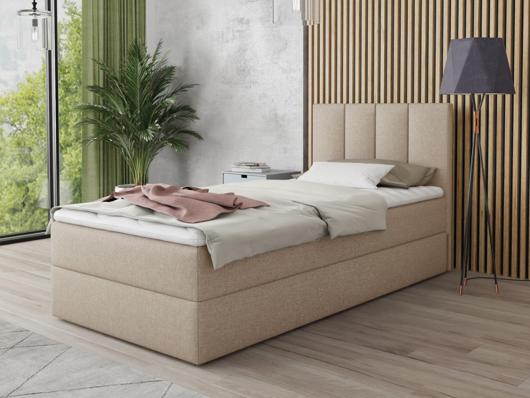 BOXBETT Star Mini - 120x200 - beige (Inari 22, Webstoff) - Beige/Schwarz, Holz/Holzwerkstoff (120/200cm) - Sofnet