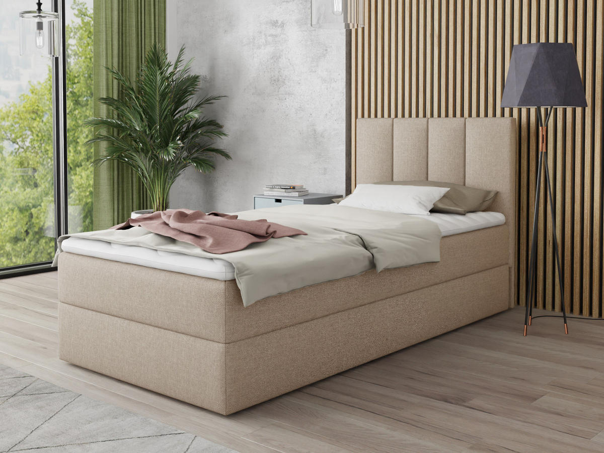 BOXBETT Star Mini - 90x200 - beige (Inari 22, Webstoff) - Beige/Schwarz, Holz/Holzwerkstoff (90/200cm) - Sofnet