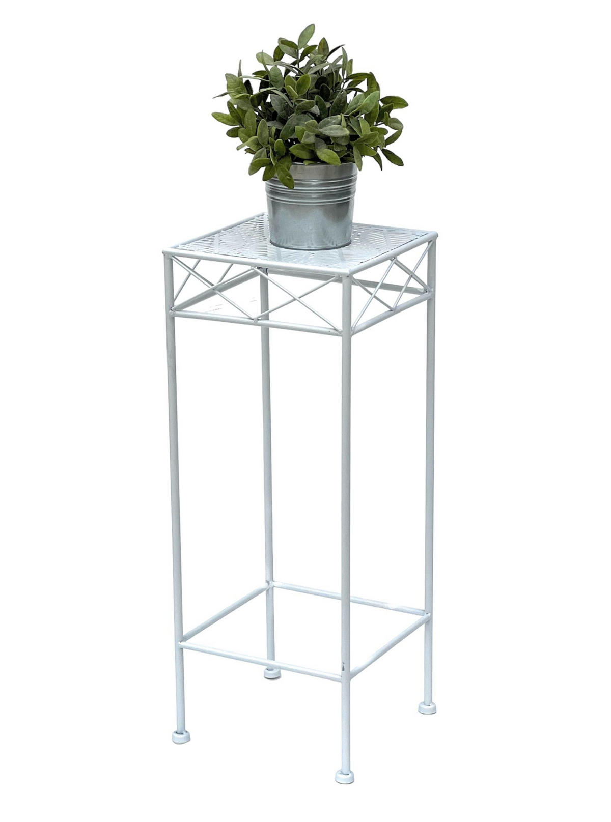 BLUMENHOCKER 60 cm Metall Eckig Weiß 96314 M - Weiß, Metall (23/60/23cm) - DanDiBo