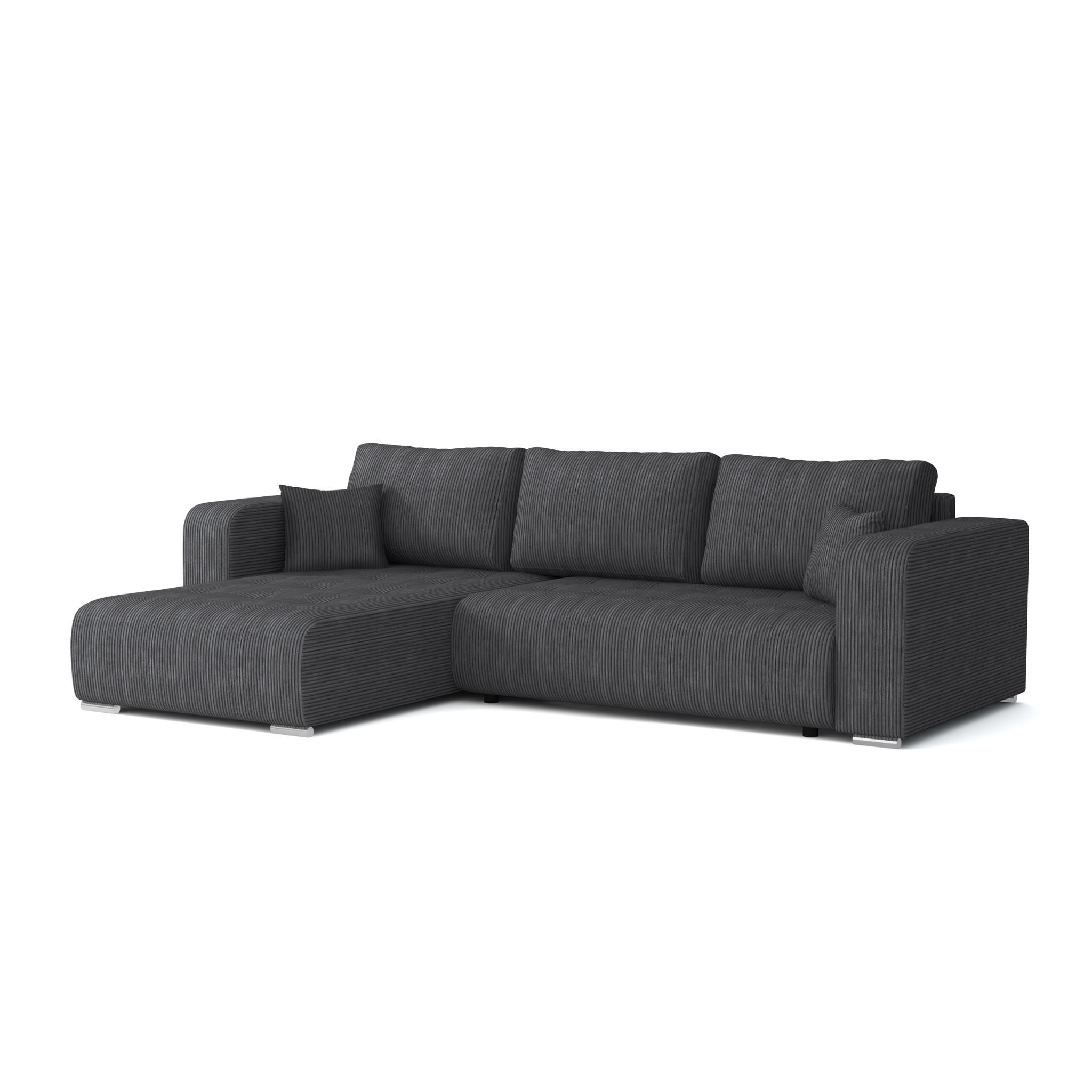 ECKSOFA CARACAS 288/185 in Cord Anthrazit mit Schlaffunktion links - Anthrazit, Holz/Holzwerkstoff (288/185cm) - Deine Möbel 24