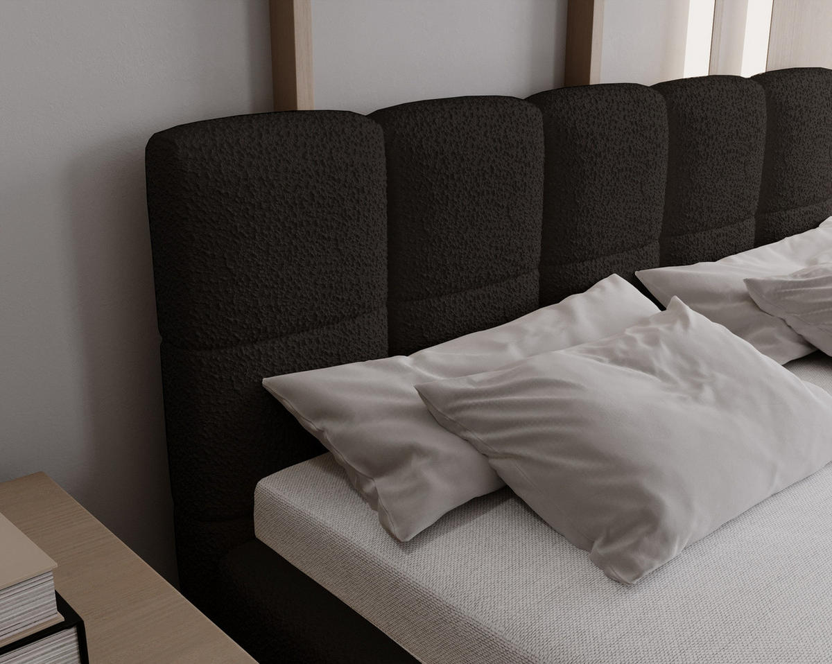 DOPPELBETT 140x200 mit Bettkasten Kastilo, Boucle, Schwarz - Schwarz, Holz/Textil (140/200cm) - Emporius