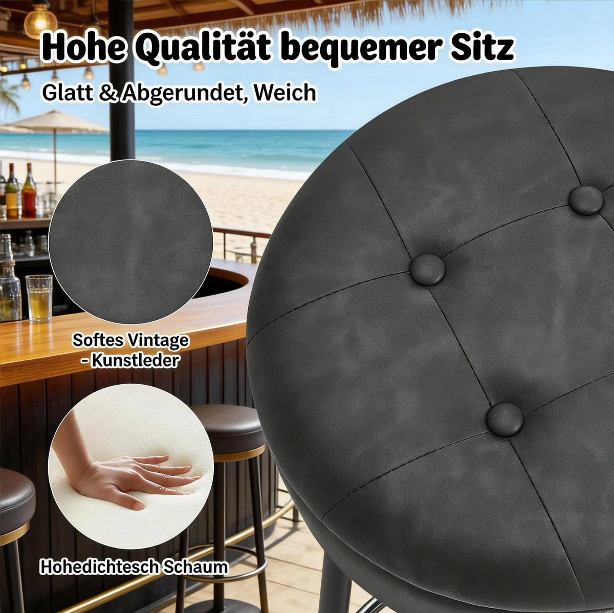 BARHOCKER mit Stauraum, höhenverstellbar, drehbar, 39 x 39 x 79,5 cm, Charcoal - Schwarz, Metall (39/79.5/39.1cm) - Meubliv