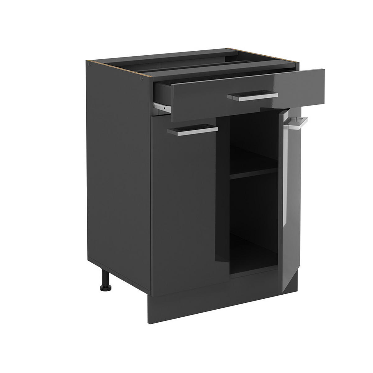 KÜCHENUNTERSCHRANK R-Line Anthrazit Hochglanz 60 cm , AP Eiche - Schwarz Hochglanz/Anthrazit, Holzwerkstoff (60/81.6/60cm) - Vicco