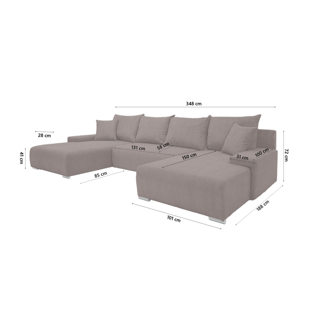 ECKSOFA Trawanga s rozkládací funkcí, Hnědá - hnědá, textil (348/188cm) - Fedve