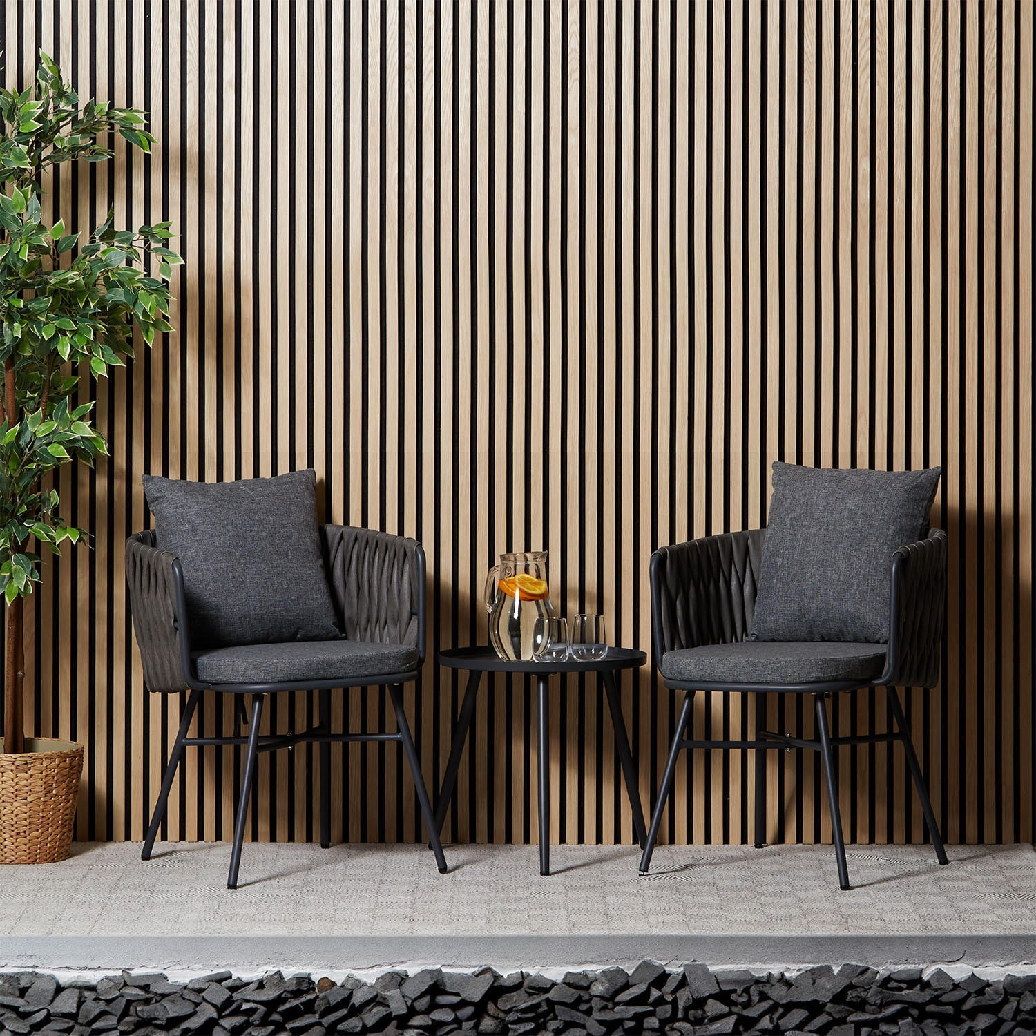GARTENMÖBEL-SET 3-tlg. Kunststoff Grau - Grau, Textil/Metall - Homestyle4u
