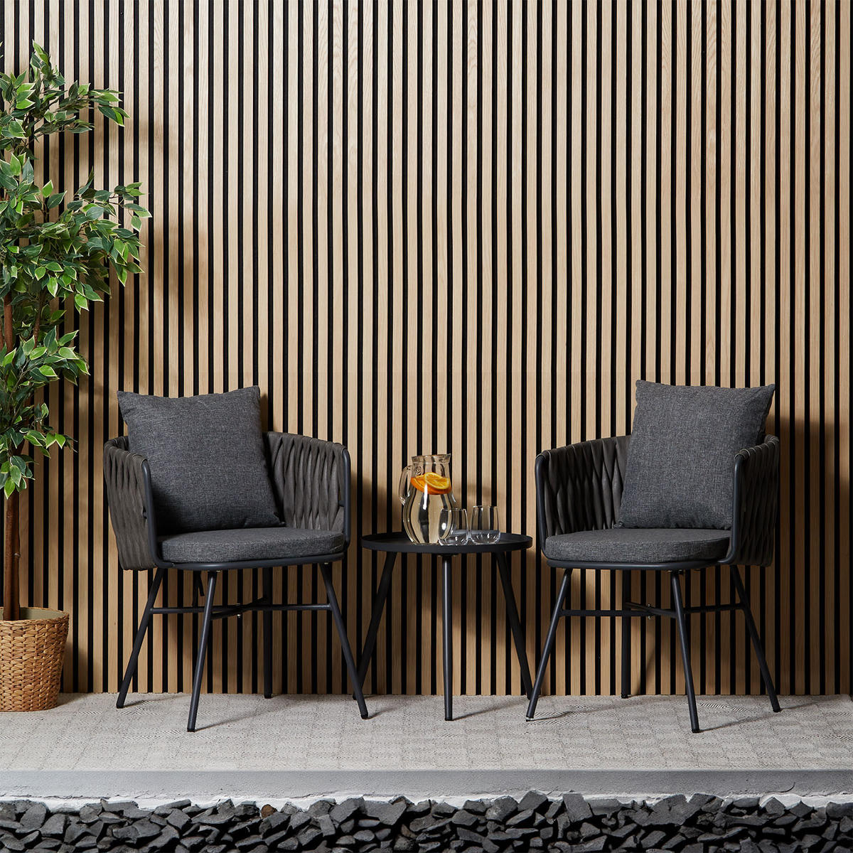 GARTENMÖBEL-SET 3-tlg. Kunststoff Grau - Grau, Textil/Metall - Homestyle4u