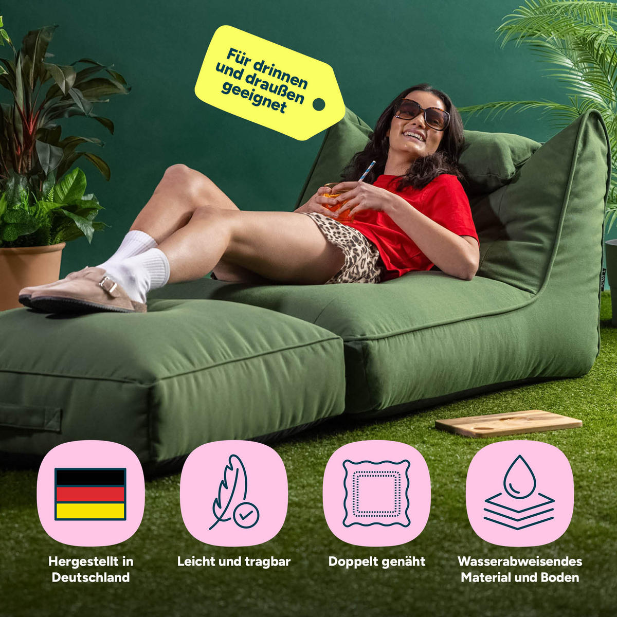 SITZSACK Outdoor mit Bodenkissen Nova - Grün, Textil (84/68/180cm) - icon