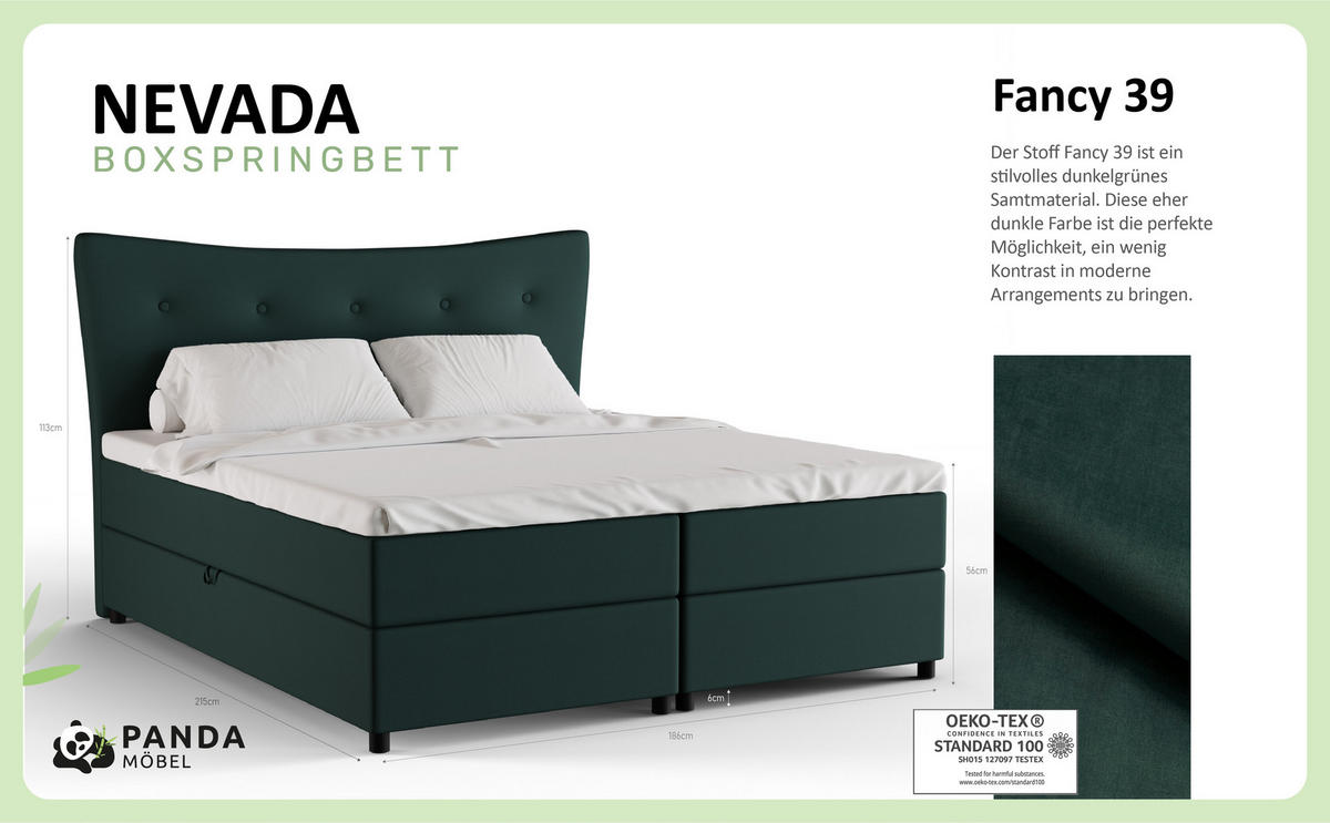 BOXBETT Nevada 180 x 200 cm Doppelbett mit hochwertiger Bonell-Matratze und Topper - grün - Grün, Holz (180/200cm) - Panda Möbel