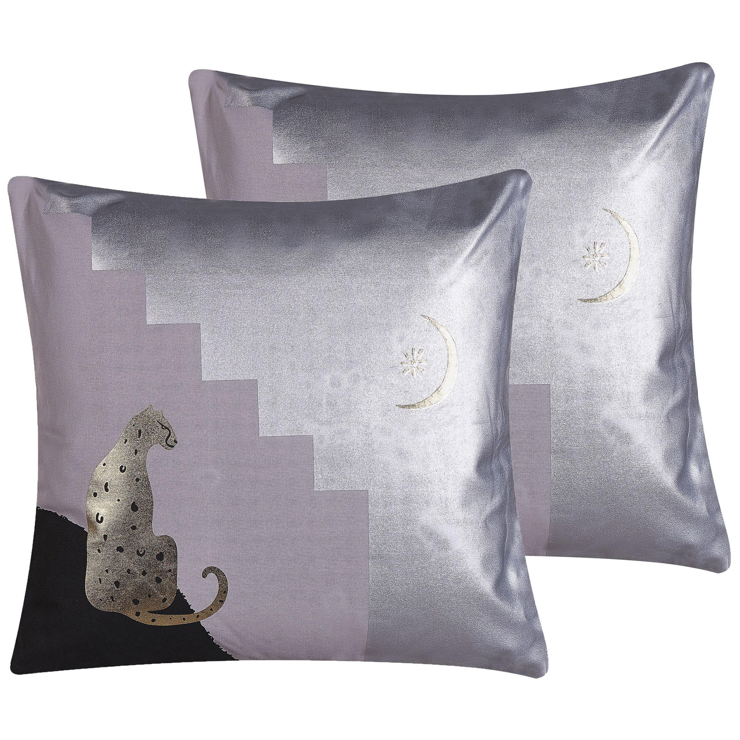 DEKOKISSEN 2er-Set Grau 45/45 cm Digitalis - Grau, Naturmaterialen/Textil (45/45cm) - Beliani
