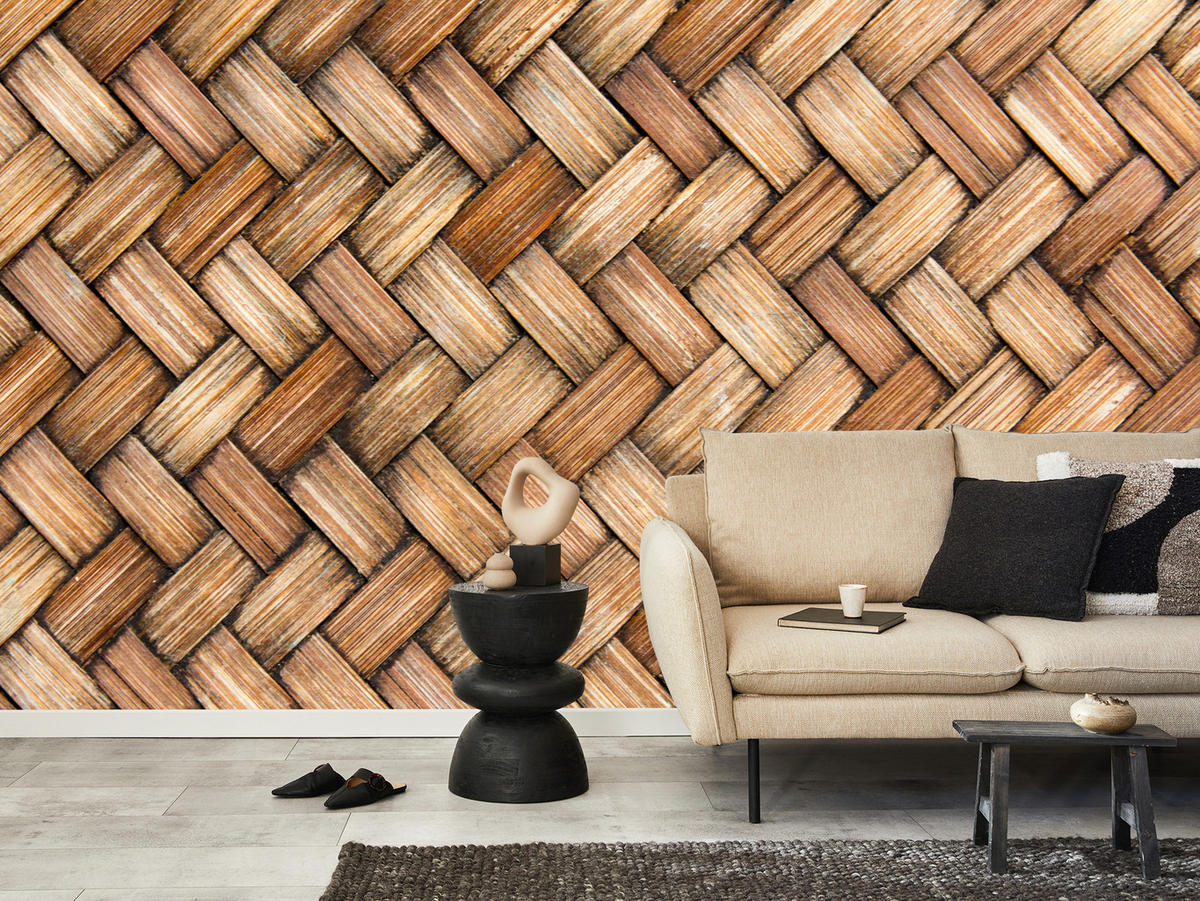 FOTOTAPETE für Küche Weiden Imitation Braune Wand Rustikal Modern 350x256 - Beige/Braun, Papier (350/256cm) - Muralo