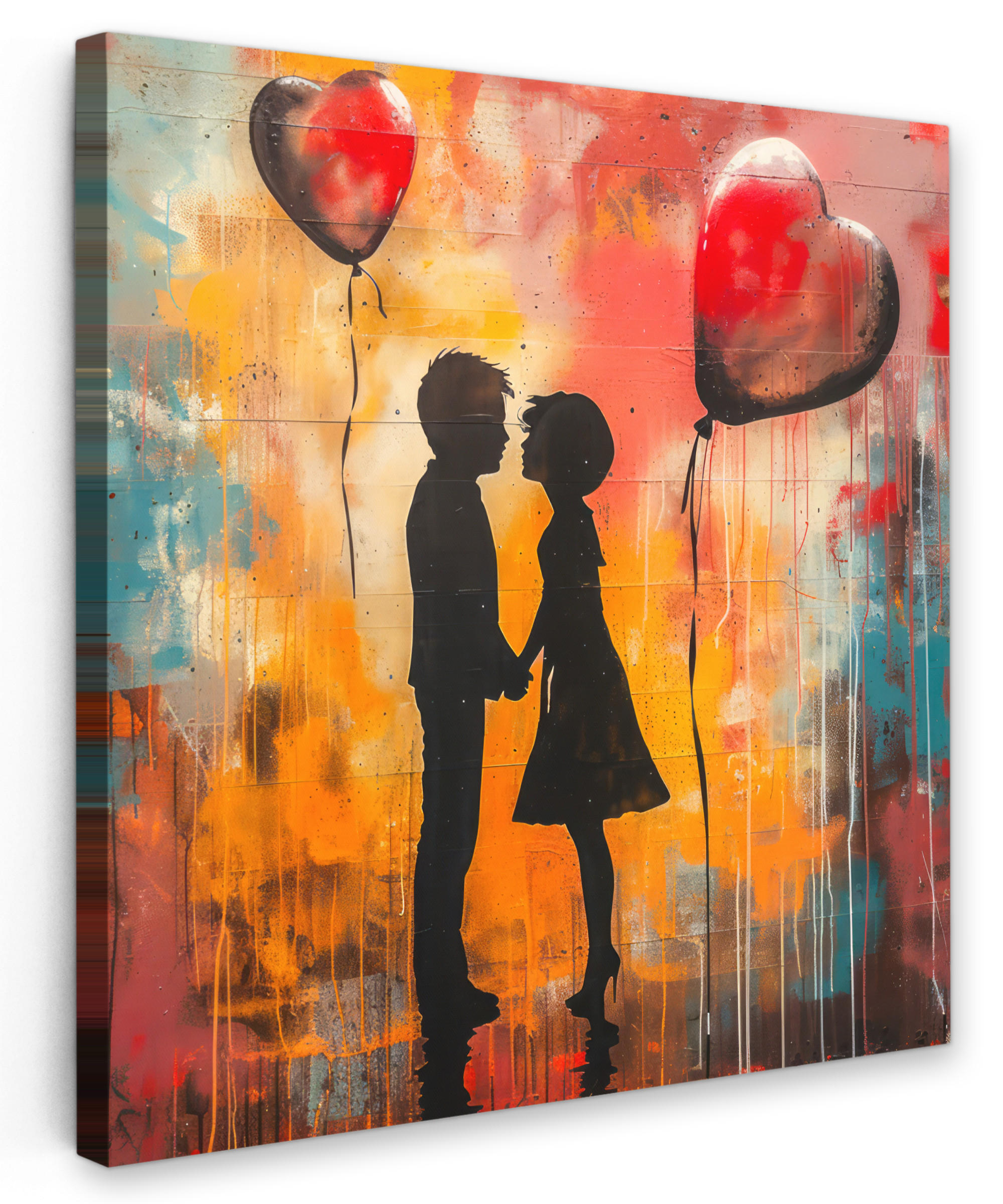 LEINWANDBILD Straßenkunst - Liebe - Graffiti - Kunst - Banksy 90x90 cm - Orange, Textil (90/90cm) - MuchoWow