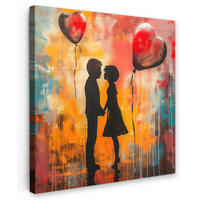 LEINWANDBILD Straßenkunst - Liebe - Graffiti - Kunst - Banksy 90x90 cm - Orange, Textil (90/90cm) - MuchoWow