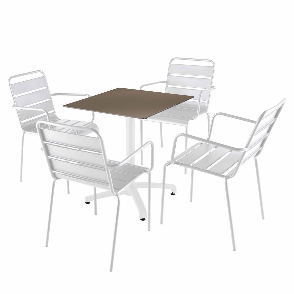 GARTENSET 5-tlg., Taupe und Weiß - Weiß, Metall - Oviala