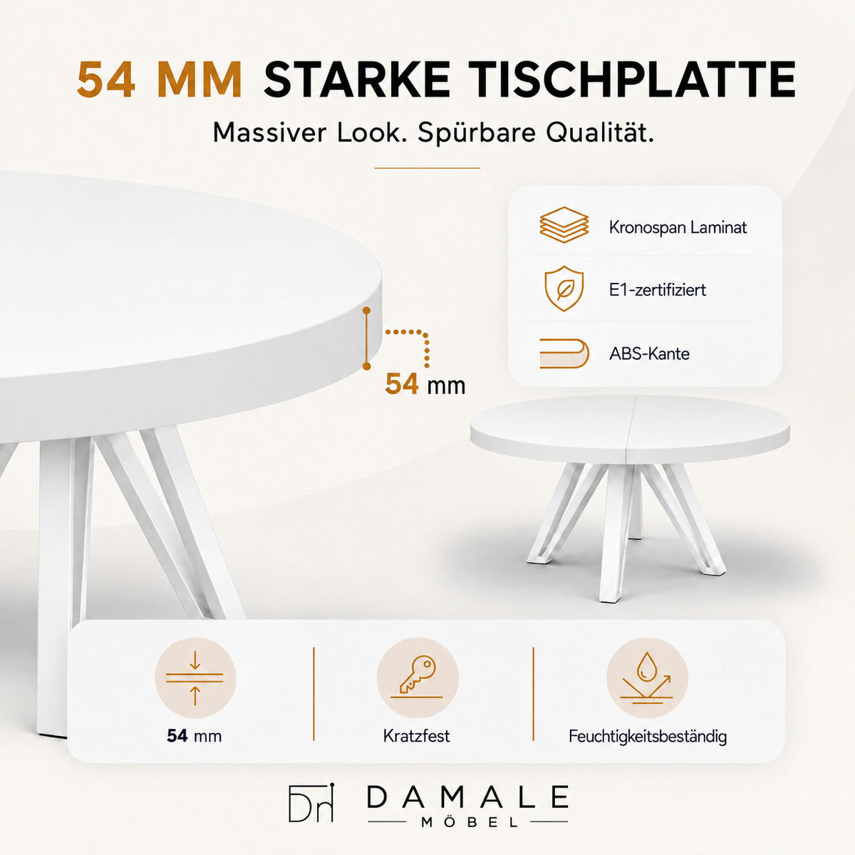ESSTISCH rund ausziehbar 100/300/76 cm, Weiß, 54 cm Tischplatte + Industrial Metallgestell Weiß - Weiß, Holzwerkstoff/Metall (100/300/76cm) - Damale Möbel
