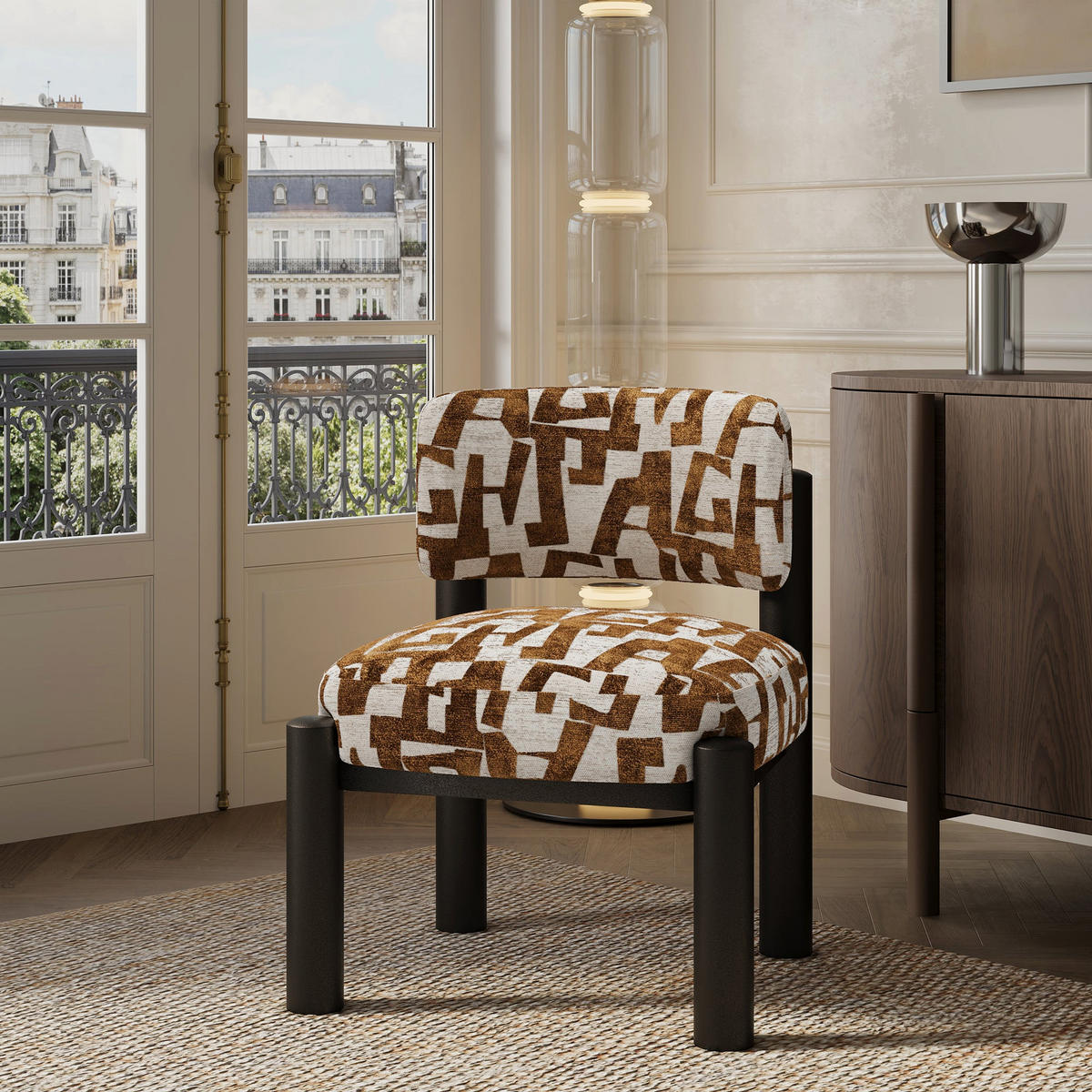 SESSEL ELY Strukturierter Stoff mit Muster Karamell 60.5cm - Braun, Textil (60.5/74.5/62cm) - Premium Interiors
