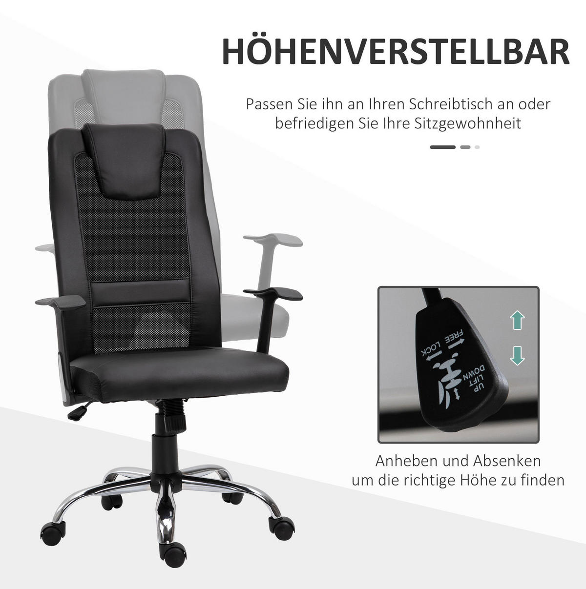 BÜROSTUHL in Schwarz 73x66x118 cm, höhenverstellbar mit Wippfunktion und Armlehnen - Schwarz, Kunststoff (66/118/73cm) - IVMEU