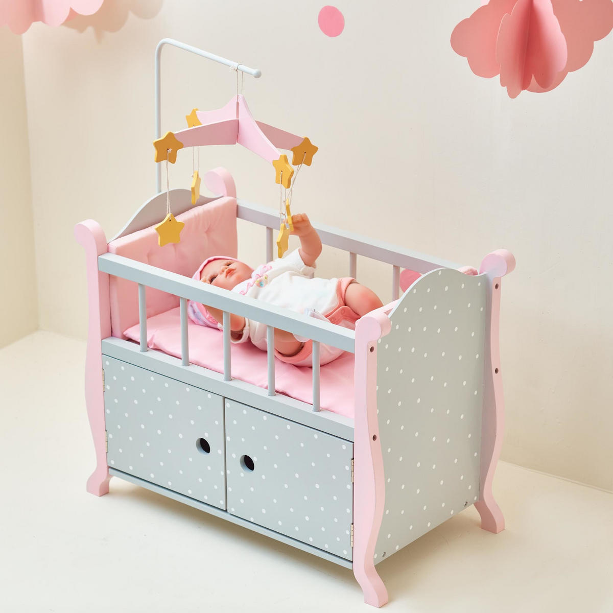 PUPPENBETT mit Lager, Grau, 79cm - Grau, Holzwerkstoff (31/79/57cm) - Teamson Kids