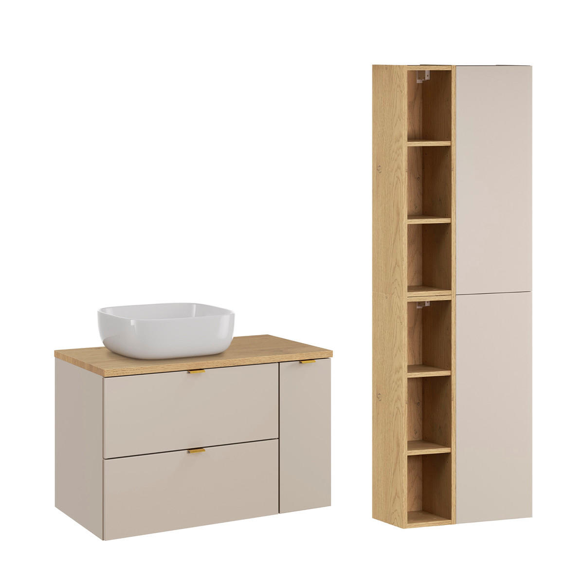 BADMÖBEL 80.6cm Azel 2er-Set Kaschmir - Beige, Holzwerkstoff (80.6/52/46cm) - Petits-meubles