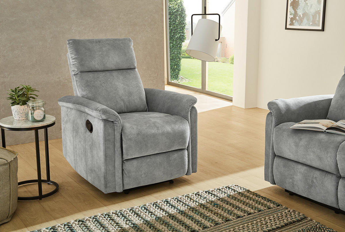 RELAX-FERNSEHSESSEL Federkern, Liegefunktion verstellbar durch halbautomatische Relaxfunktion B78/T90/H100 cm, Velours Vintage Grau / 15126 - Schwarz/Grau, Textil (78/100/90cm) - luma-home
