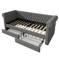 TAGESBETT 90x200cm Vintage Schlafsofa 2 Schubladen Grau Leinen - Grau, Holz (90/200cm) - FLIEKS