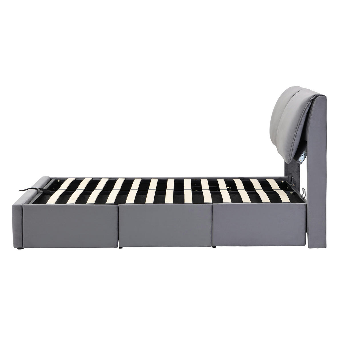 POLSTERBETT 140/200 cm mit hydraulischem Bettkasten, 3 Schubladen und verstellbarem Kopfteil aus Samt, Grau - Grau, Textil (140/200cm) - Redom