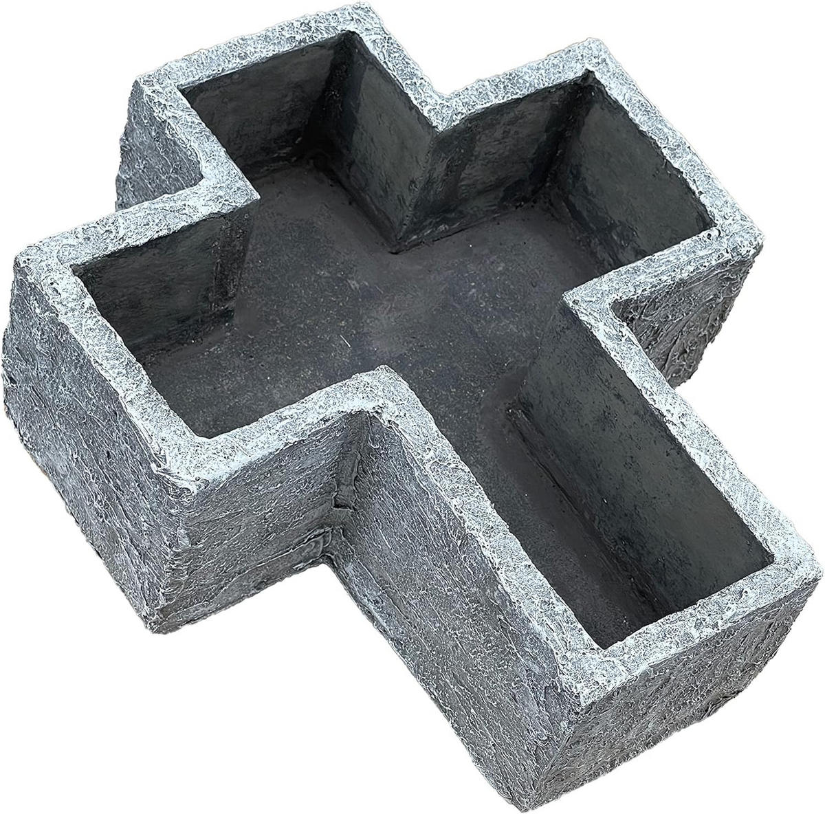 STEINFIGUR Grabkreuz Pflanzschale frostfest Steinguss - Grau, Stein (23/8/26cm) - stoneandstyle